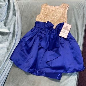 Rare Editions royal blue dress with gold accents